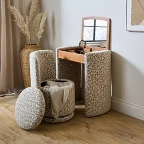 BOXED FRANKIE COMPACT DRESSING TABLE SET WITH MIRROR AND STOOL - LEOPARD PRINT (1 BOX)