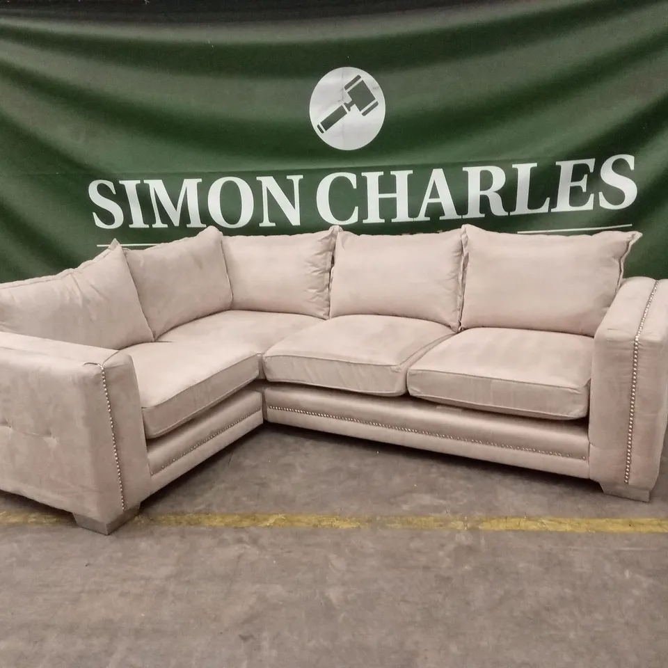 QUALITY DESIGNER SUEDE CORNER SOFA WITH FOOTSTOOL