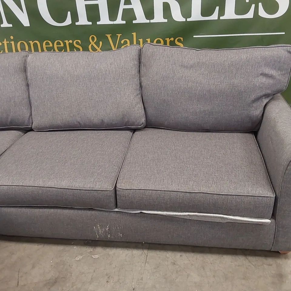 QUALITY DESIGNER LARGE GREY FABRIC UPHOLSTERED CORNER SOFA BED WITH FOOTSTOOL