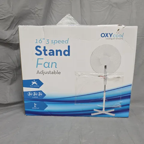 OXYCOOL 16-INCH STAND FAN – ADJUSTABLE, BOXED