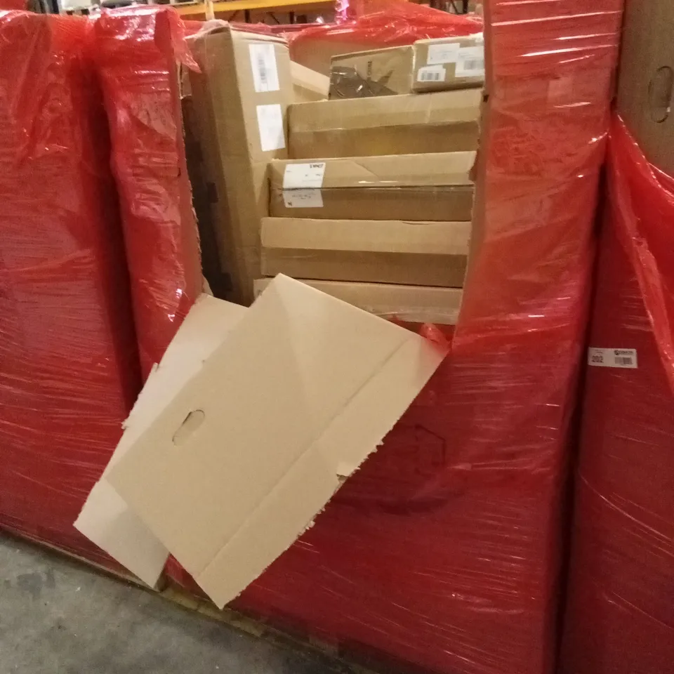 PALLET OF ASSORTED HOUSEHOLD GOODS AND PRODUCTS TO INCLUDE; BOXED FLATPACK FURNITURE ETC