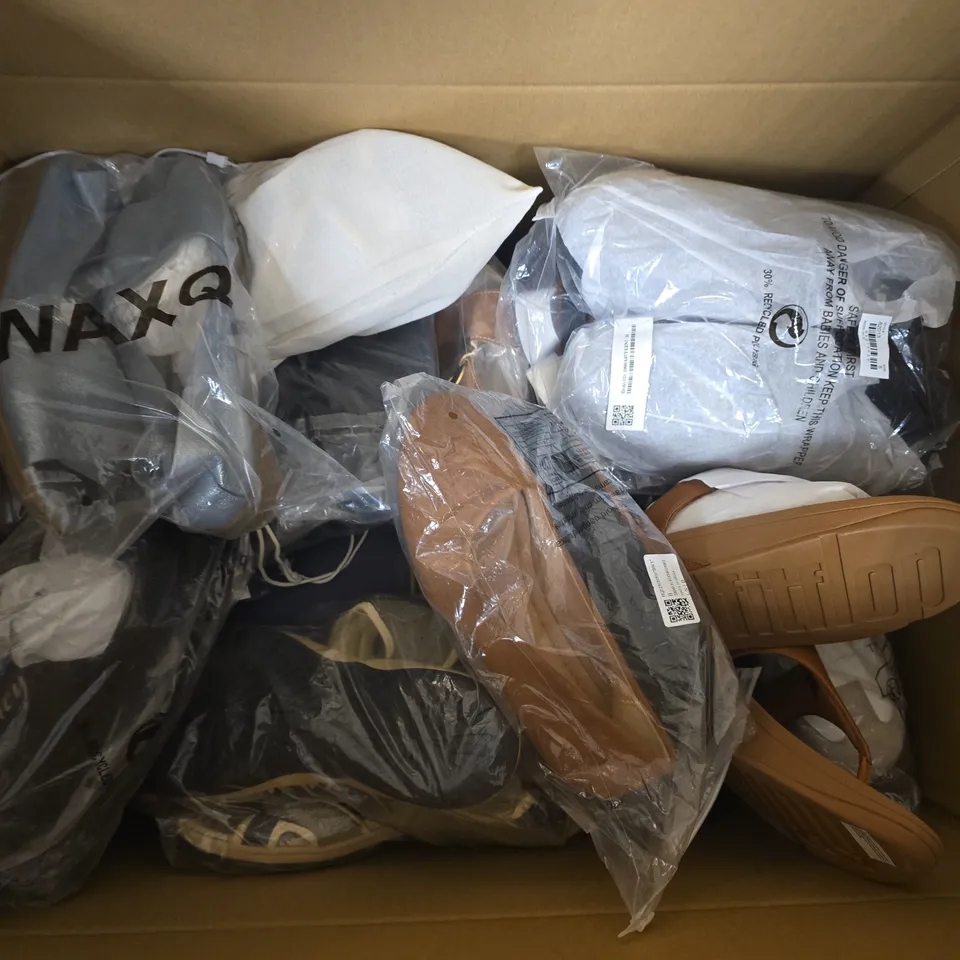 BOX OF APPROXIMATELY 12 PAIRS OF ASSORTED SHOES IN VARIOUS COLOUR, STYLES AND SIZES