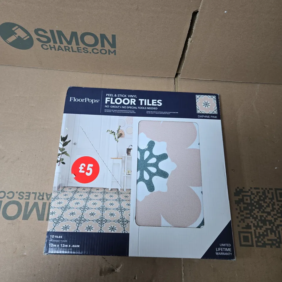 FLOORPOPS PEEL & STICK VINYL FLOOR TILES – DAPHNE PINK, 12 X 12 IN, 10 TILES