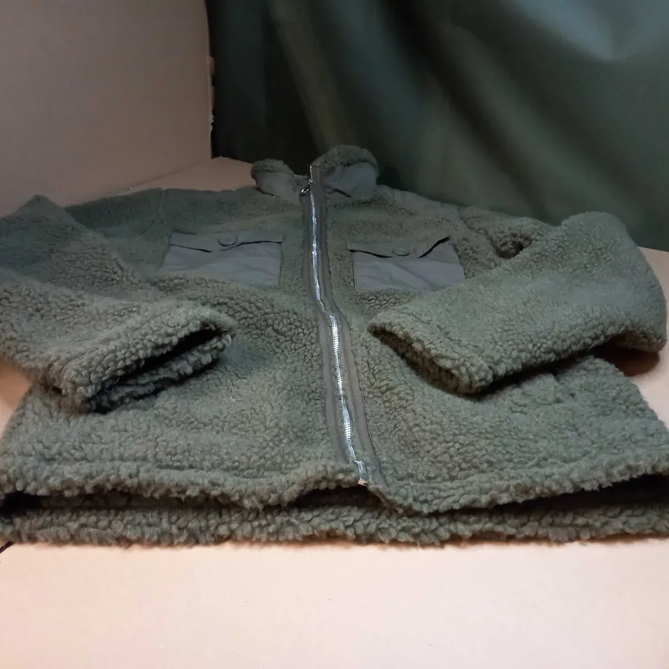 DESIGNER KHAKI BORG ZIP THROUGH JACKET - MEDIUM