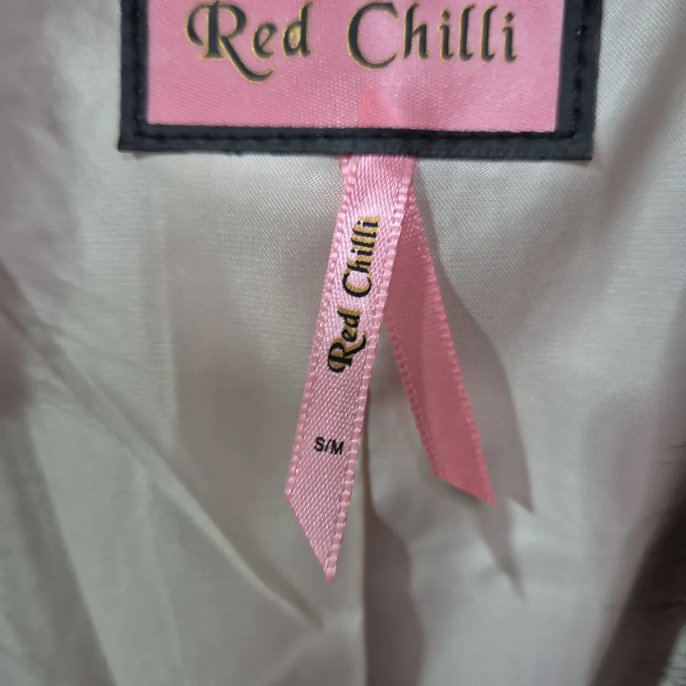 RED CHILI WOMEN'S FUR COAT – SIZE SM – GREY FUR WITH PINK LINING