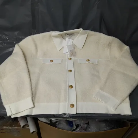 MANGO CREAM KNITTED BUTTON JACKET - LARGE 