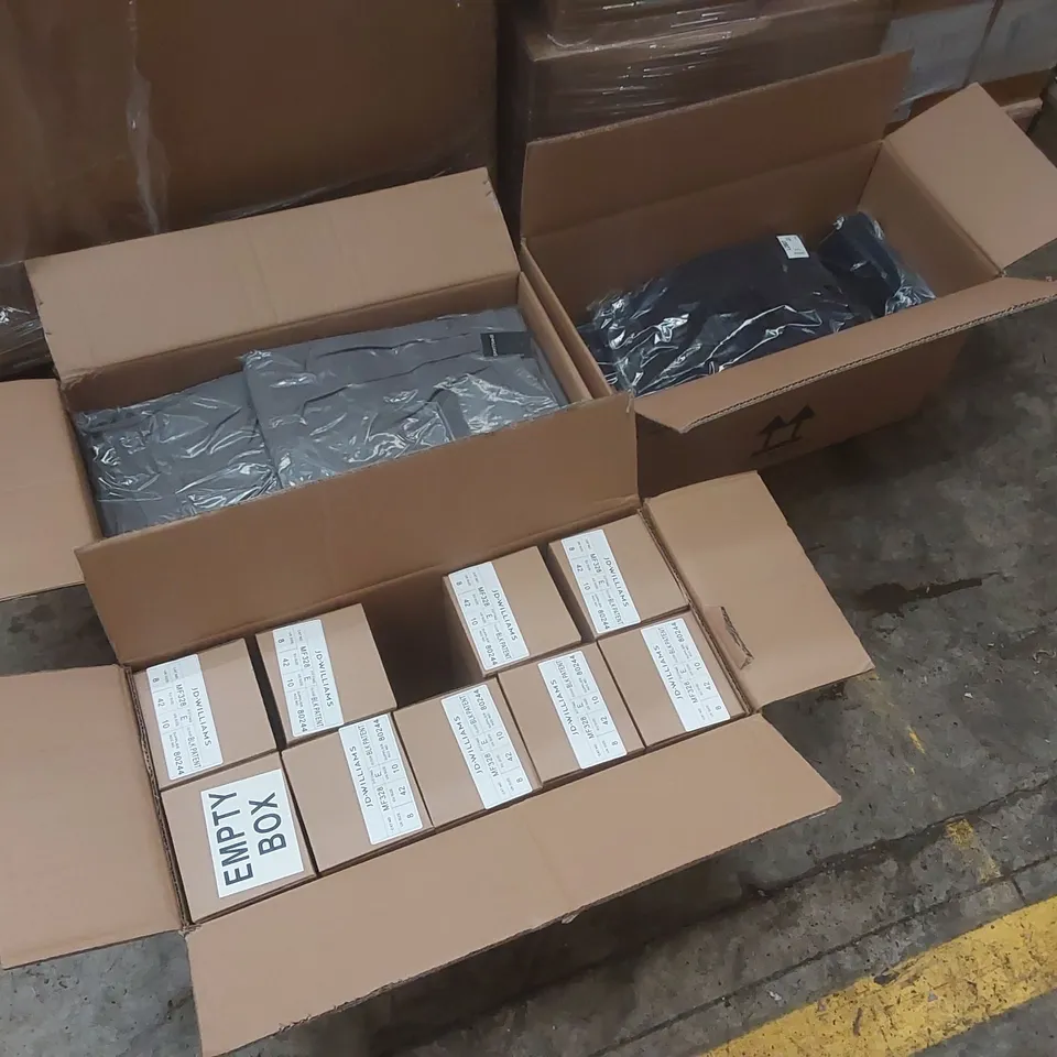 PALLET CONTAINING APPROXIMATELY 190x BRAND NEW ASSORTED DESIGNER CLOTHING ITEMS AND SHOES INCLUDING: SIMPLY BE SANDALS, JD WILLIAMS SANDALS, JD WILLIAMS WIDE LEG TROUSERS, ANTHOLOGY WAIST COAT ECT