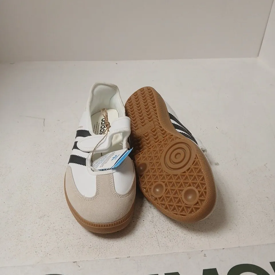 ADIDAS SAMBA TRAINERS – WHITE/BEIGE WITH BLACK STRIPES - UK 6 