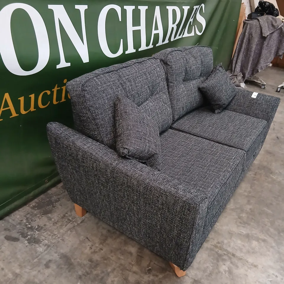 GREY TEXTURED FABRIC TWO-SEAT SOFA WITH CUSHIONS