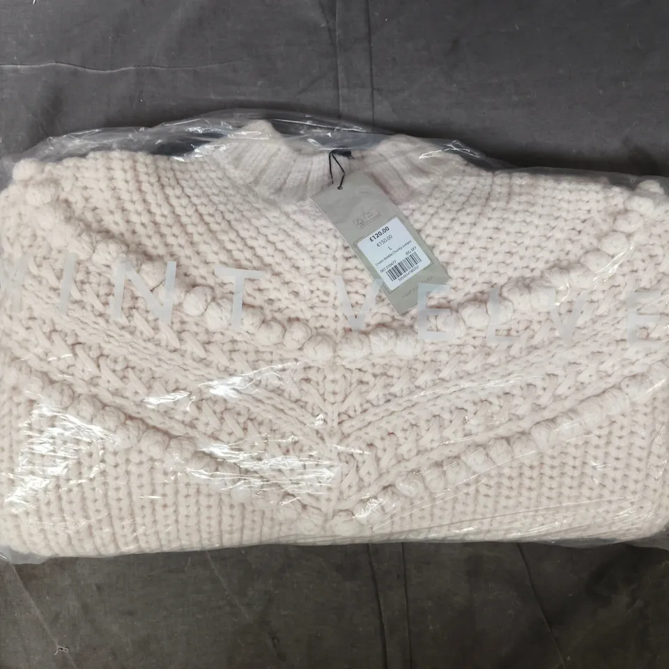 BAGGED MINT VELVET CREAM BOBBLE CHUNKY JUMPER SIZE LARGE