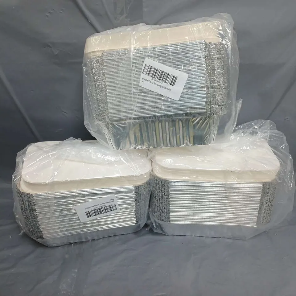 3 PACKS OF 50 CHEF ROYALE NO6A REUSABLE TAKEAWAY FOIL CONTAINERS WITH LIDS 