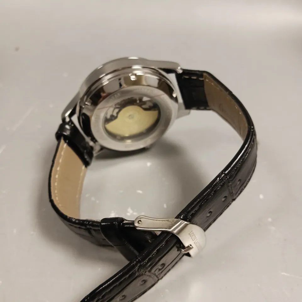 MENS LOUIS LACOMBE AUTOMATIC WATCH – SKELETON DIAL – GLASS EXHIBITION BACK CASE – LEATHER STRAP