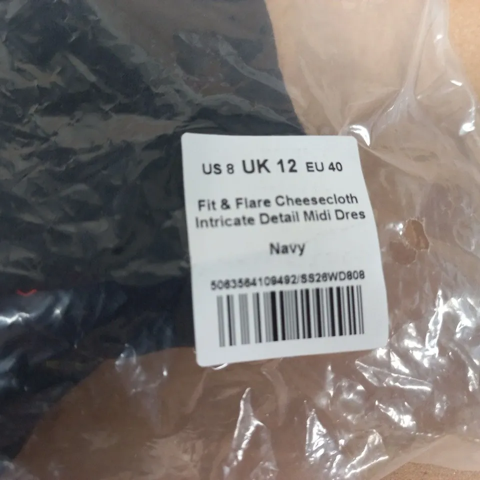 ME+EM LONDON NAVY FIT & FLARE CHEESECLOTH MIDI DRESS – UK 12
