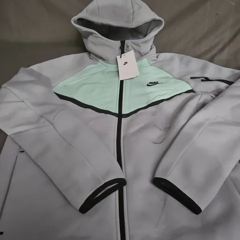 NIKE HOODED JACKET – GREY WITH MINT CHEST PANEL -  SIZE M - MARKS ON JACKET