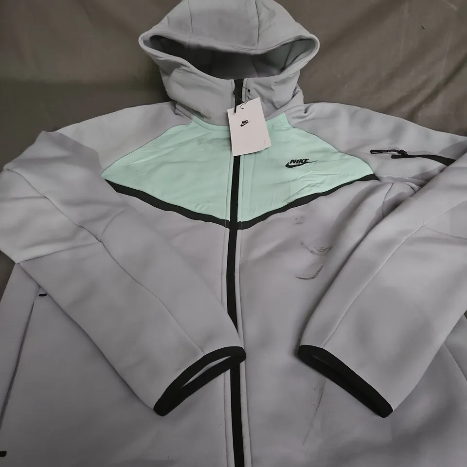 NIKE HOODED JACKET – GREY WITH MINT CHEST PANEL -  SIZE M - MARKS ON JACKET