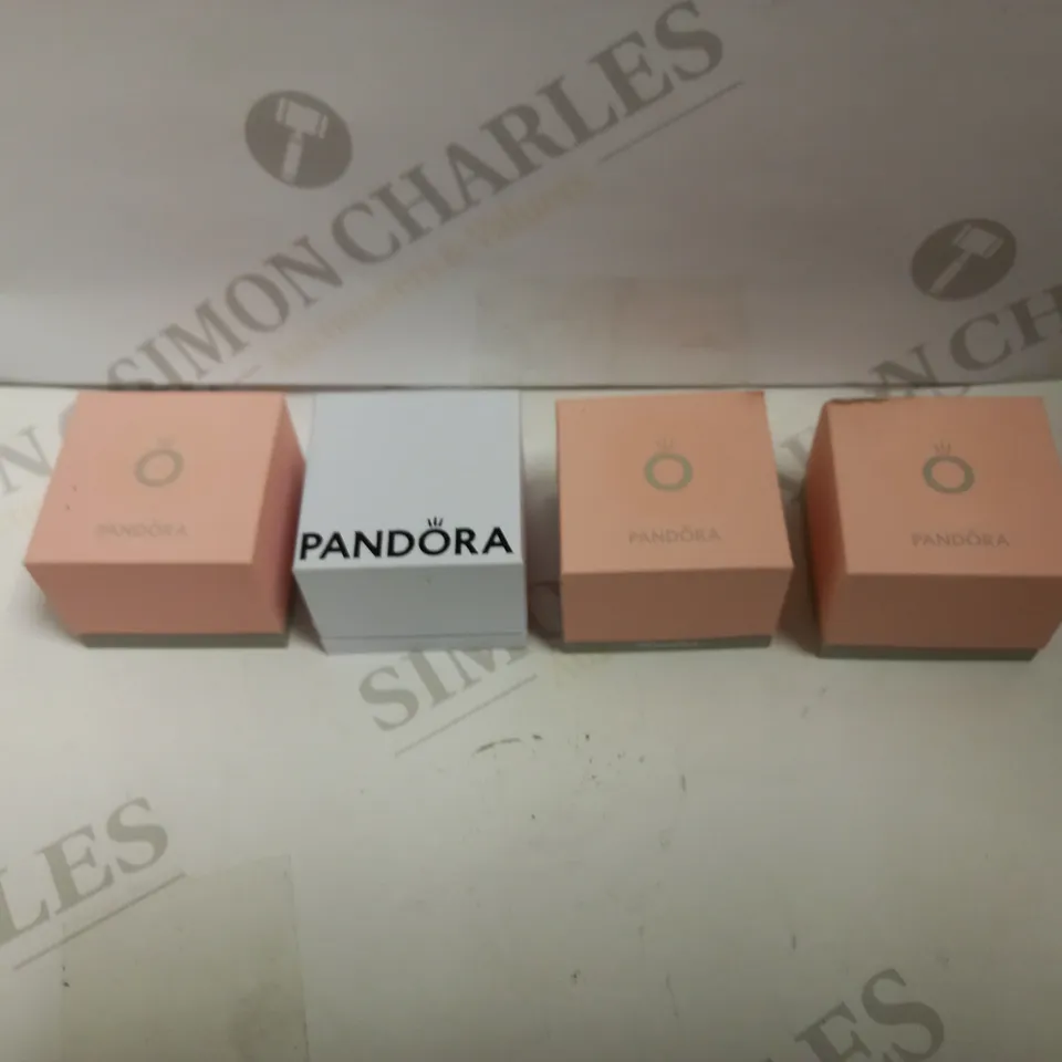 LOT TO CONTAIN 4 X PANDORA PRODUCTS, INCLUDES 1 X SET OF EARRINGS & 3 X CHARMS 