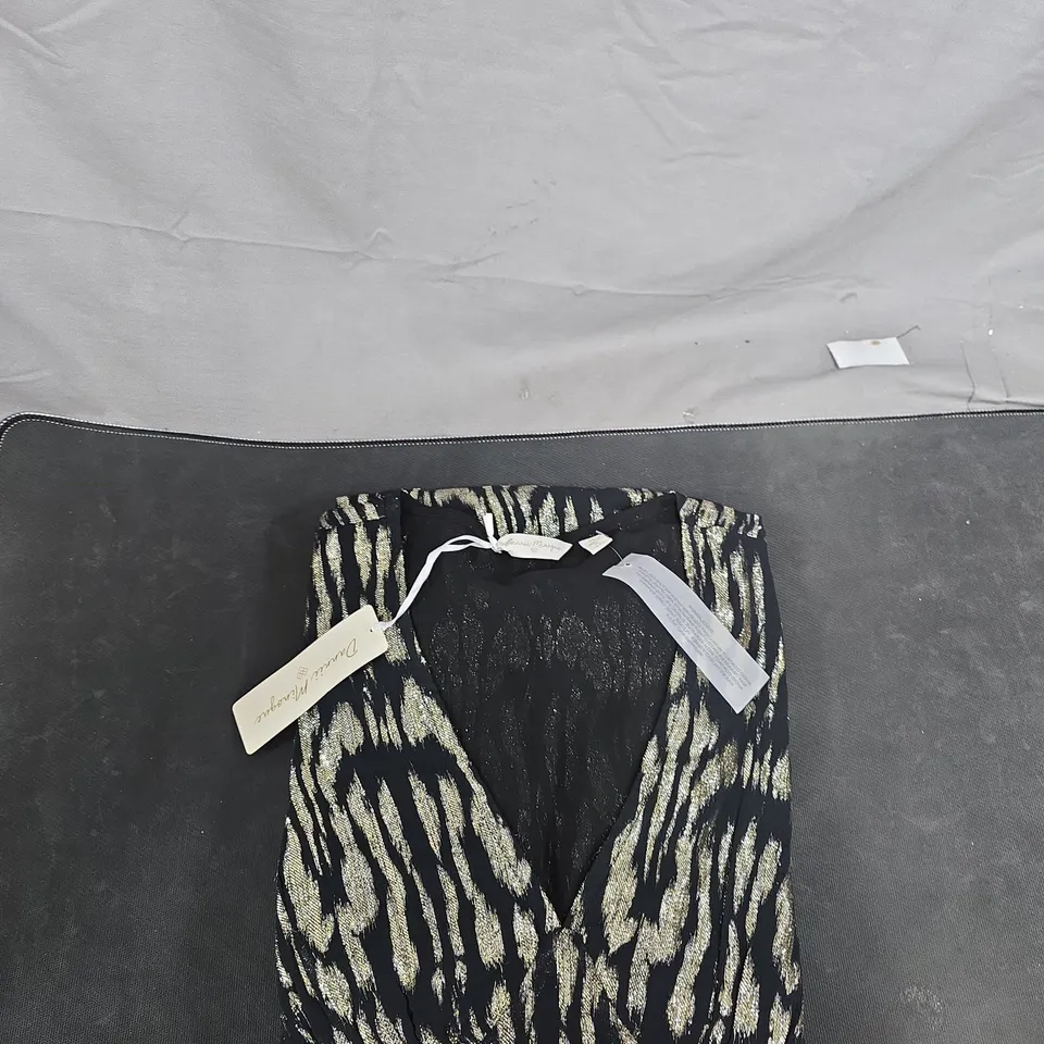 DANNII MINOGUE DRESS – BLACK & GOLD PATTERN, UK 10