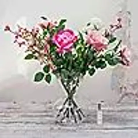 PEONY SUMMER ROSE BOUQUET IN AN OPTIC BELL BASE W/25ML ROSE FRAGRANCE SPRAY