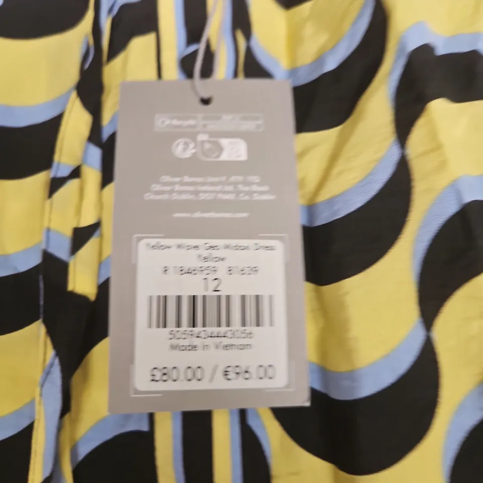 OLIVER BONAS YELLOW WAVE GEO MIDAXI DRESS - SIZE 12
