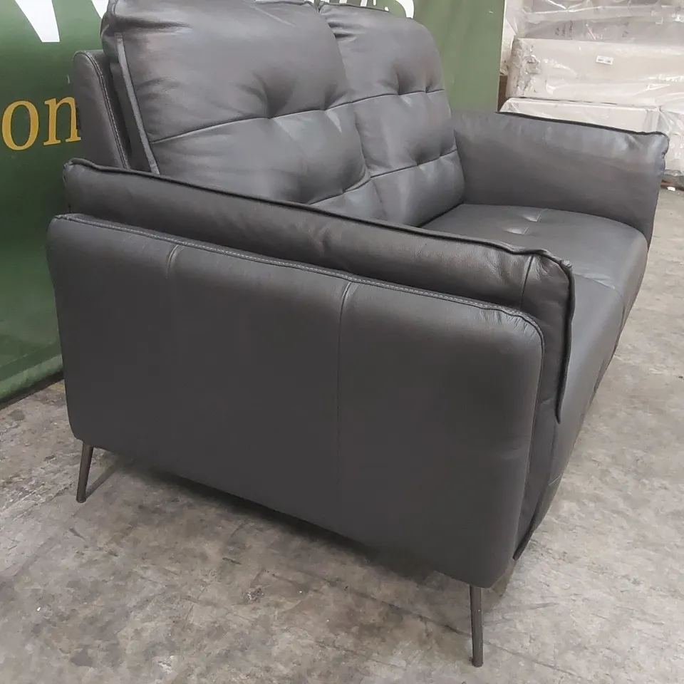 QUALITY DESIGNER ITALIAN MADE LEATHER BOLANZO LOVESEAT - DARK GREY