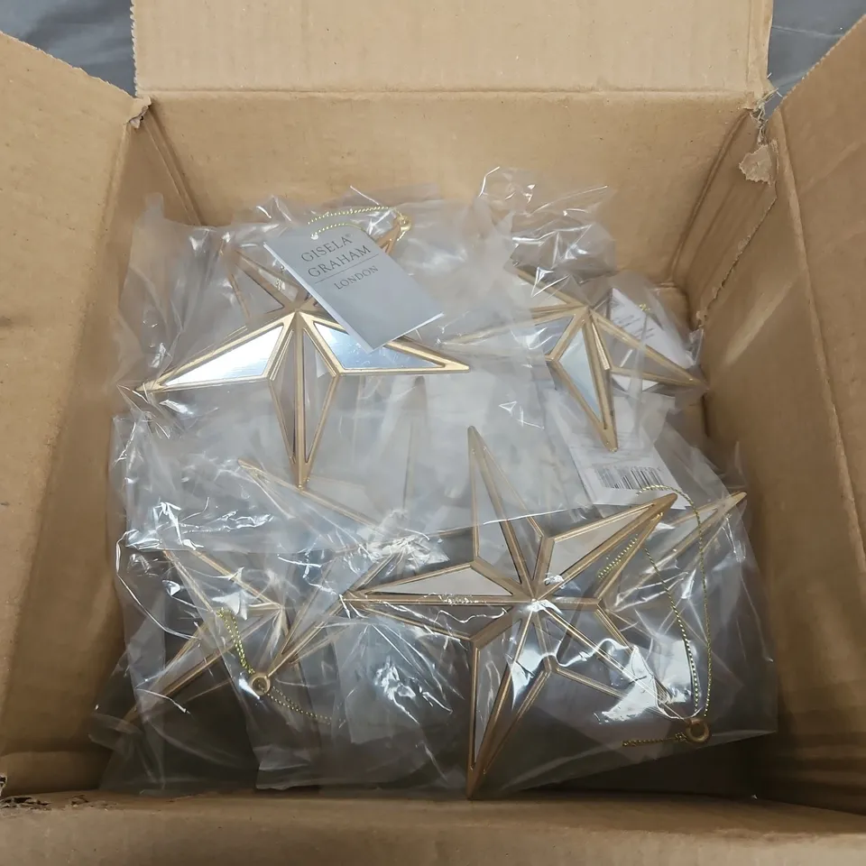 12 X GISELA GRAHAM MINI GOLD MIRROR STAR ORNAMENTS