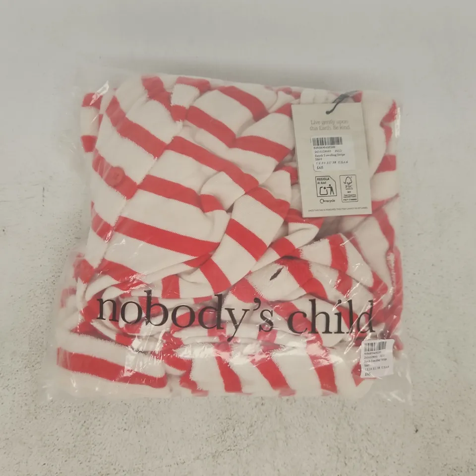 BAGGED NOBODY'S CHILD BEACH TOWELLING STRIPE SHIRT IN RED SIZE UK 10