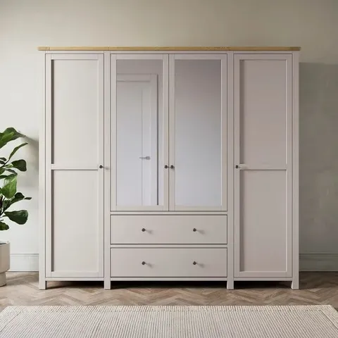 BOXED OLNEY 4 DOOR WARDROBE, STONE (3 BOXES]
