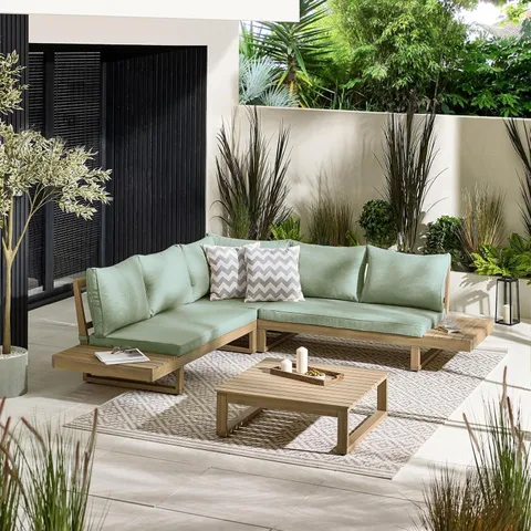 BOXED TARISHA BRISA ACACIA WOOD OUTDOOR SOFA SET 6 SEAT NATURAL GREEN (2 BOXES)