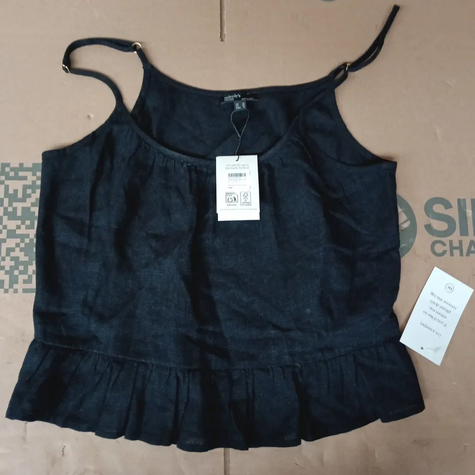 NOBODY'S CHILD LINEN SIA TOP IN BLACK SIZE UK 10