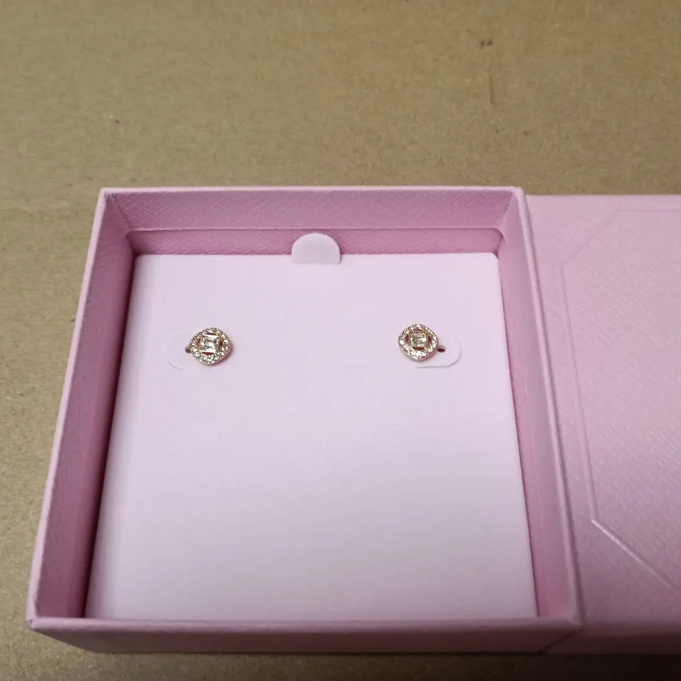 BOXED SWAROVSKI STUD EARRINGS ROSE GOLD TONE & CRYSTALS SQUARE SHAPED 