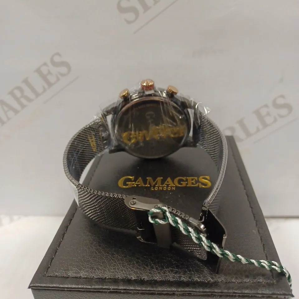GAMAGES OF LONDON LIMITED EDITION HAND ASSEMBLED MECHANICAL QUARTZ INDUSTRIAL BLACK RRP £825