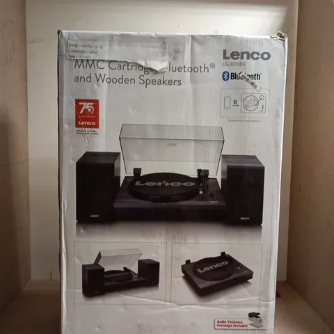 LENCO LS-300BK BLUETOOTH TURNTABLE WITH WOODEN SPEAKERS – BOXED