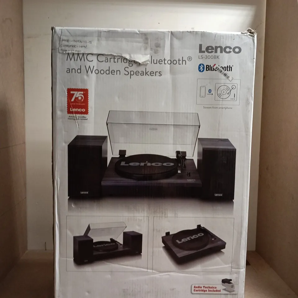 LENCO LS-300BK BLUETOOTH TURNTABLE WITH WOODEN SPEAKERS – BOXED