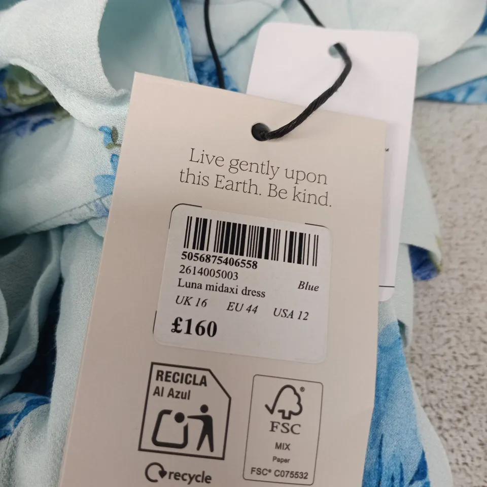 NOBODY'S CHILD LUNA MIDAXI DRESS – BLUE FLORAL, UK 16 