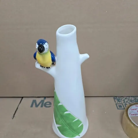 BOX OF APPROXIMATELY 10 DECO DOLOMITE DECORATIVE CERAMIC VASE WITH BLUE PARROT - COLLECTION ONLY