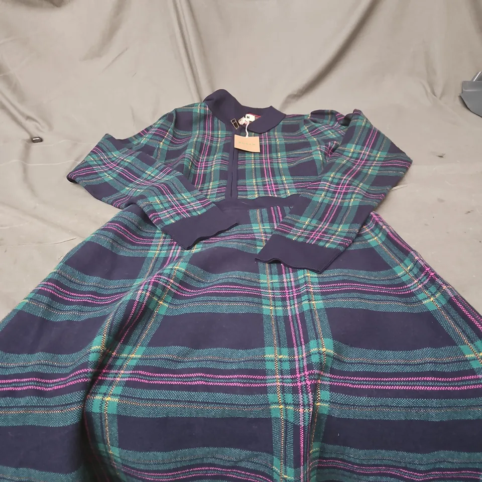 BODEN PLAID KNIT DRESS – NAVY, GREEN & PINK, UK 10R