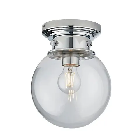 BOXED LUMINOSA CHESWICK SEMI FLUSH CEILING LIGHT CHROME, CLEAR GLASS GLOBE SHADE, IP44