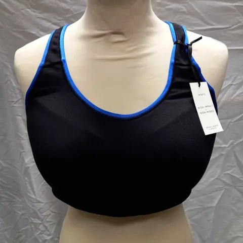 JOHN LEWIS HIGH IMPACT NON-WIRED SIMONE SPORT BRA, BLACK/BLUE - SIZE 36E