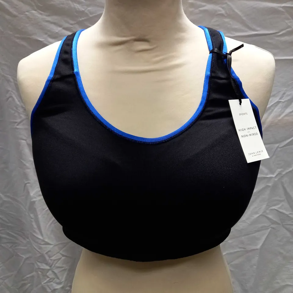 JOHN LEWIS HIGH IMPACT NON-WIRED SIMONE SPORT BRA, BLACK/BLUE - SIZE 36F