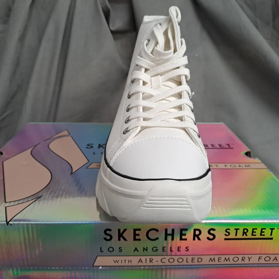 BOXED SKECHERS STREET HIGH RISE WHITE TRAINERS - SIZE 6