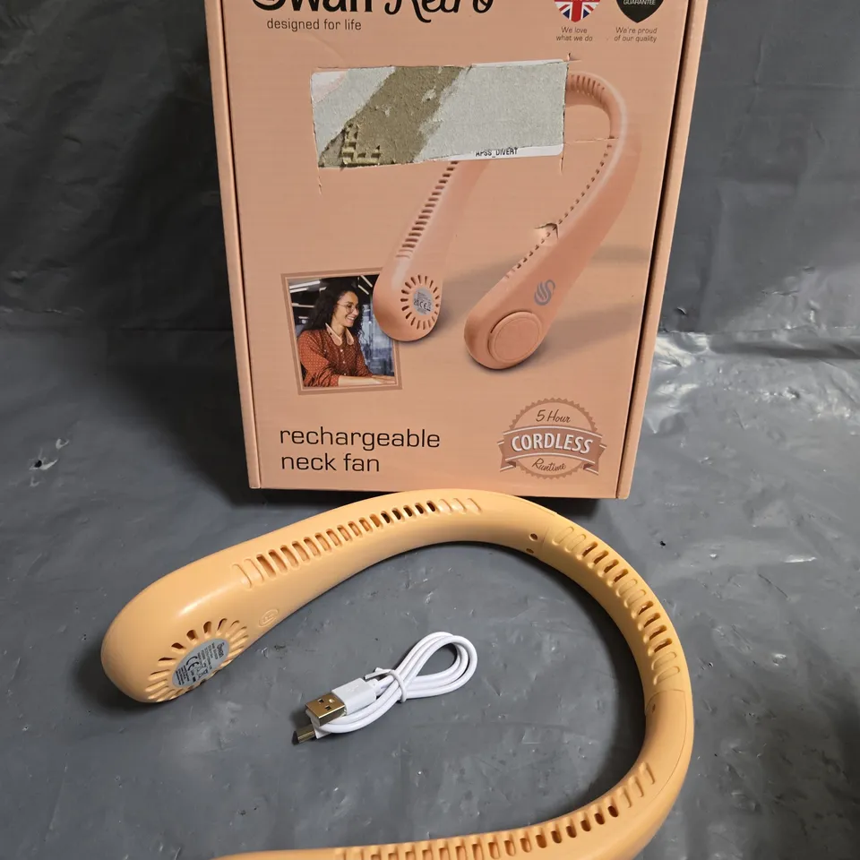 BOXED SWAN RETRO RECHARGEABLE NECK FAN  