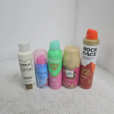 APPROXIMATELY 20 ASSORTED AEROSOLS TO INCLUDE ROCKFACE 72H, GLADE FROSTED FLORAL CHERRIES, MITCHUM WOMEN, ETC - COLLECTION ONLY