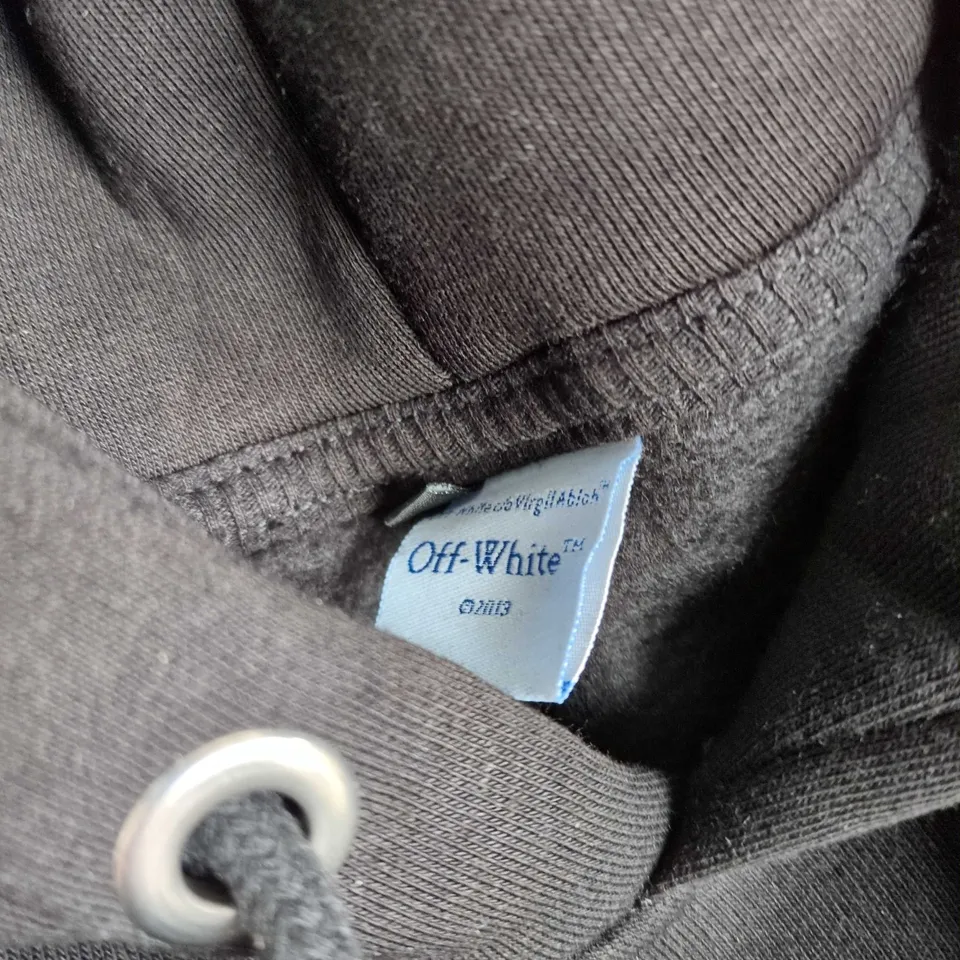OFF-WHITE BLACK HOODIE WITH FRONT 'OFF' LOGO AND BACK GRAPHIC SIZE M 