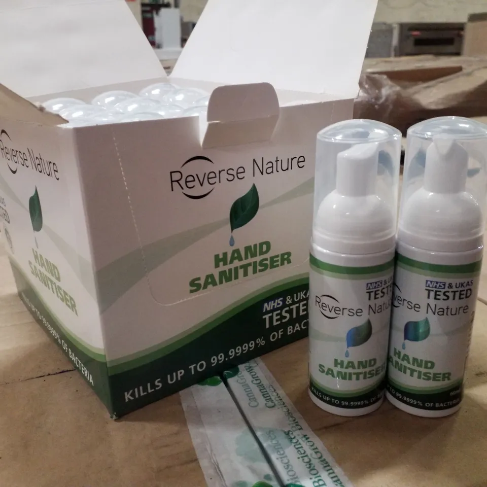 PALLET OF 24 BOXES EACH CONTAINING APPROXIMATELY 240 REVERSE NATURE FOAMING HAND SANITISERS