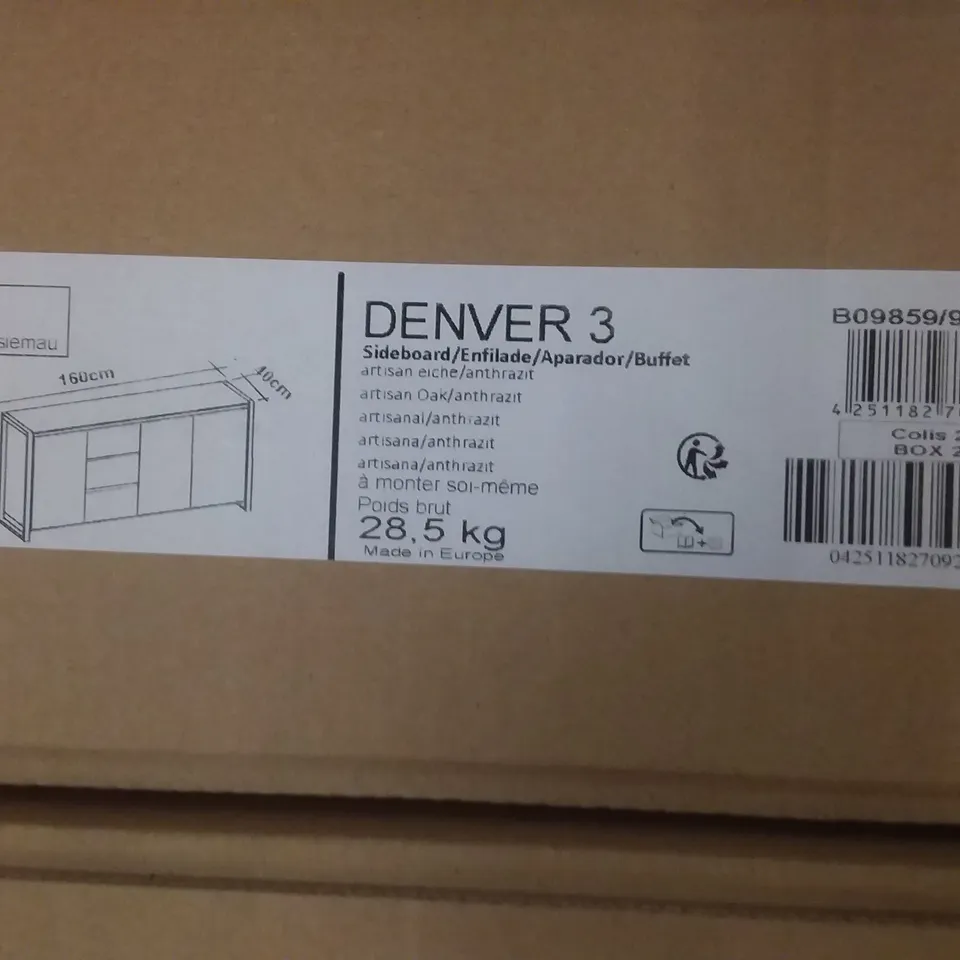 BOXED DESIGNER DENVER 3 SIDE CABINET IN ANTHRACITE OAK - H 88 X W 160 X D 40 (2 boxes )