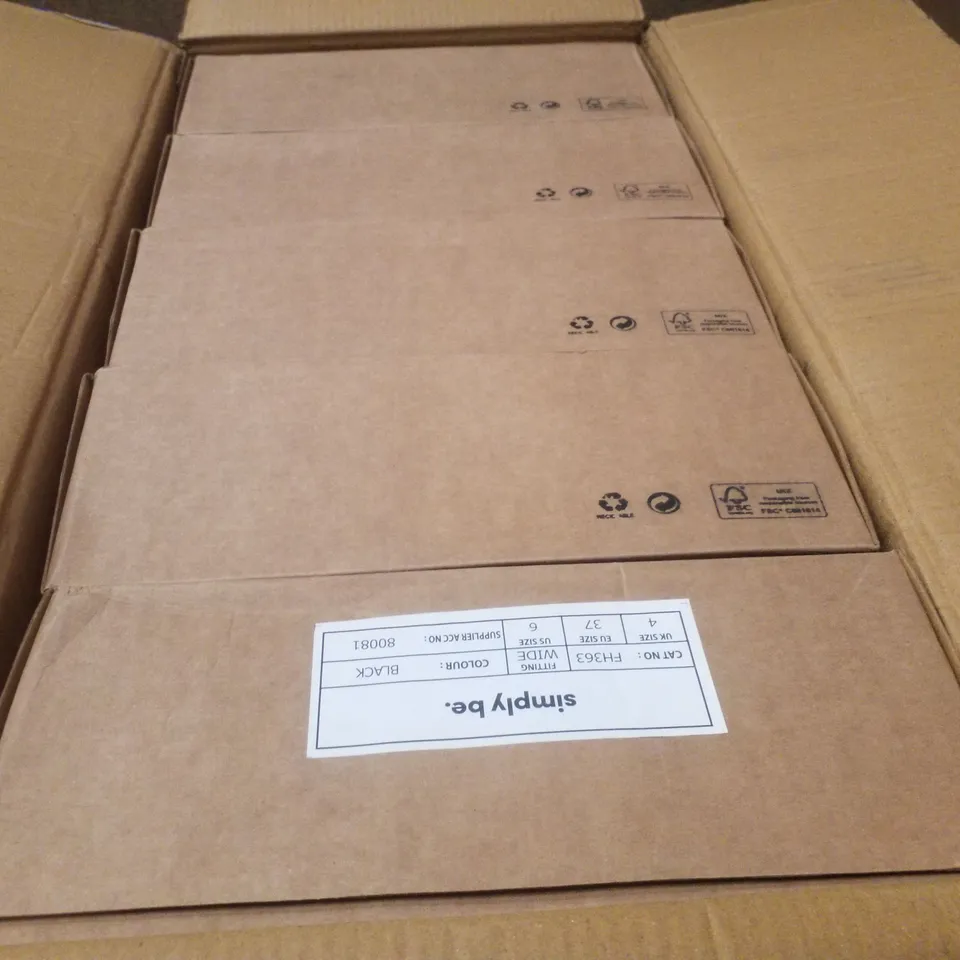 BOX CONTAINING APPROXIMATELY 5 PAIRS OF BRAND NEW SIMPLY BE BLACK BREENER WIDE LEATHER BOOTS - SIZE 4