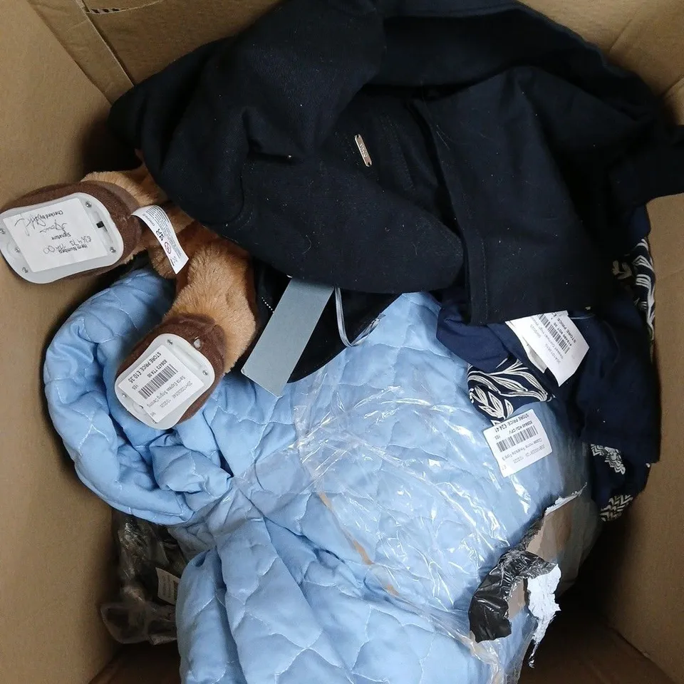 APPROXIMATELY 8 ASSORTED CLOTHING & HOUSEHOLD PRODUCTS TO INCLUDE CHRISTMAS DECOR, TROUSERS ETC