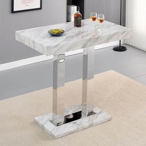 BOXED CAPRICE LARGE BAR TABLE IN MAGNESIA MARBLE EFFECT (2 BOXES)