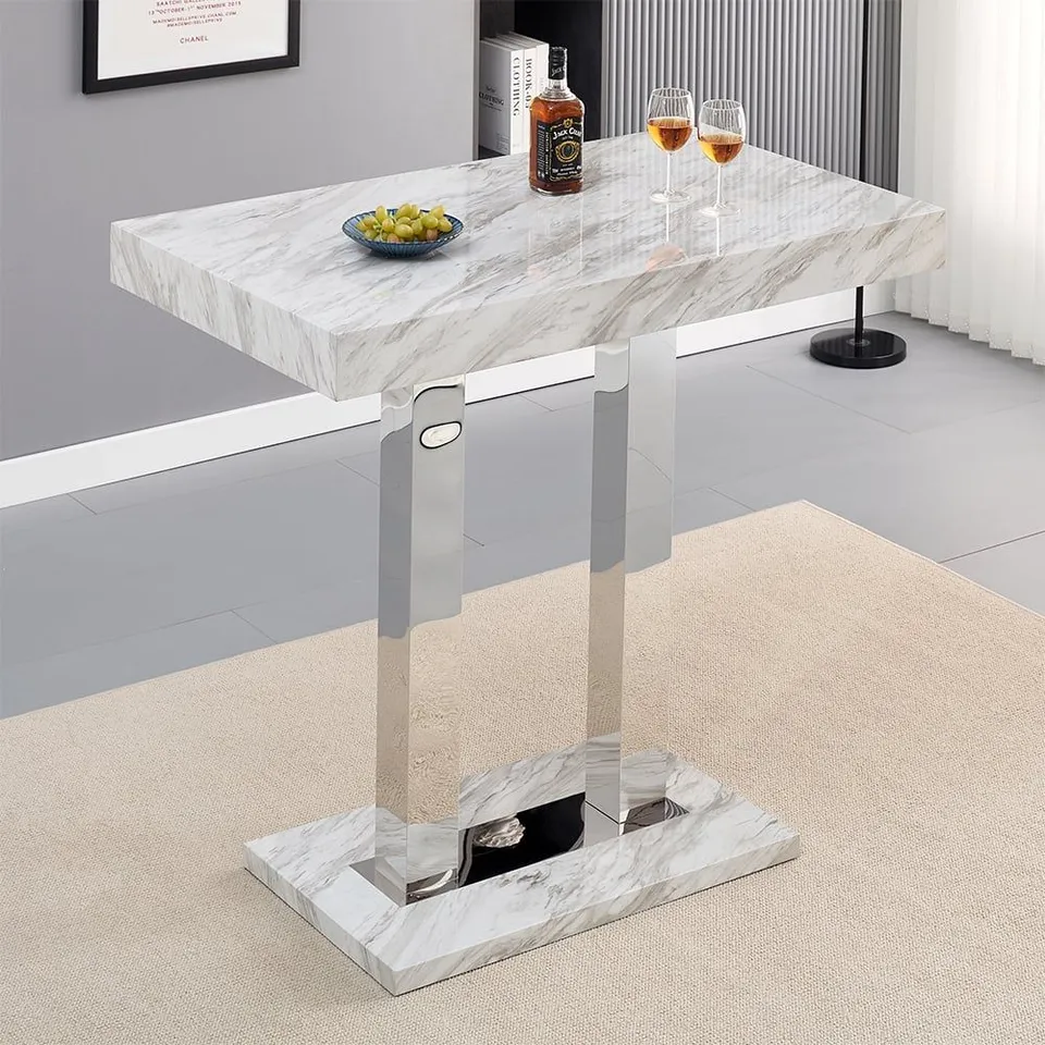BOXED CAPRICE LARGE BAR TABLE IN MAGNESIA MARBLE EFFECT (2 BOXES)