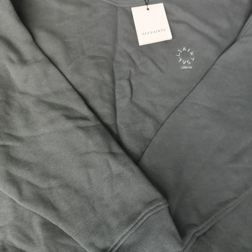 ALLSAINTS LONG SLEEVE CRE-NECK JUMPER IN DARK GREEN SIZE MEDIUM